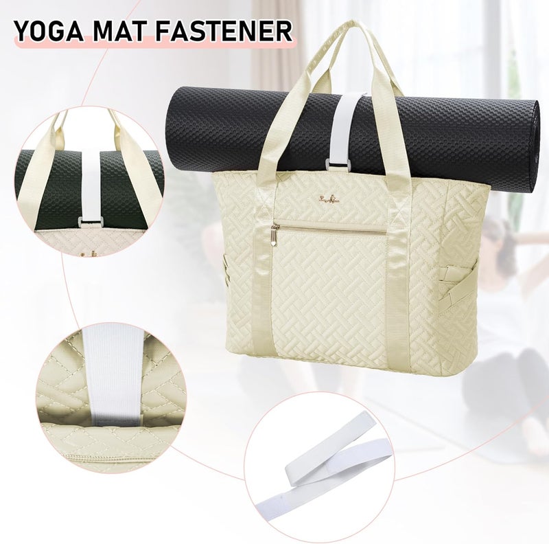 LASUK Tote Bag For Women, Checkered Zipper Laptop Shoulder Bag, Gym Tote Bag with Yoga Mat Bag, for Gym, Work, Travel, Shop - Image 5